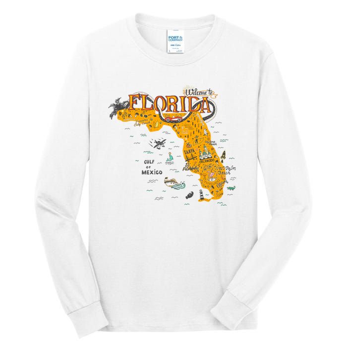 Welcome To Florida Cool Tourist Map Tall Long Sleeve T-Shirt