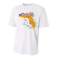 Welcome To Florida Cool Tourist Map Performance Sprint T-Shirt