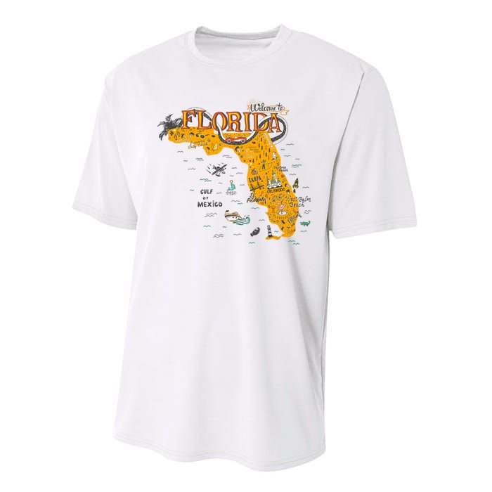 Welcome To Florida Cool Tourist Map Performance Sprint T-Shirt