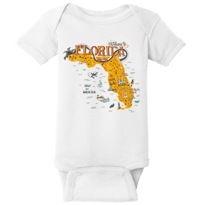Welcome To Florida Cool Tourist Map Baby Bodysuit