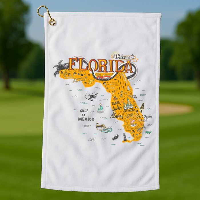 Welcome To Florida Cool Tourist Map Golf Towel