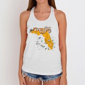 Welcome To Florida Cool Tourist Map Women's Knotted Racerback Tank