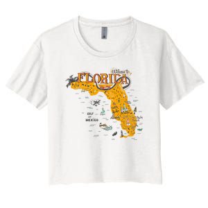 Welcome To Florida Cool Tourist Map Women's Crop Top Tee