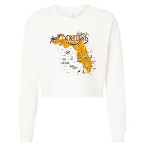 Welcome To Florida Cool Tourist Map Cropped Pullover Crew