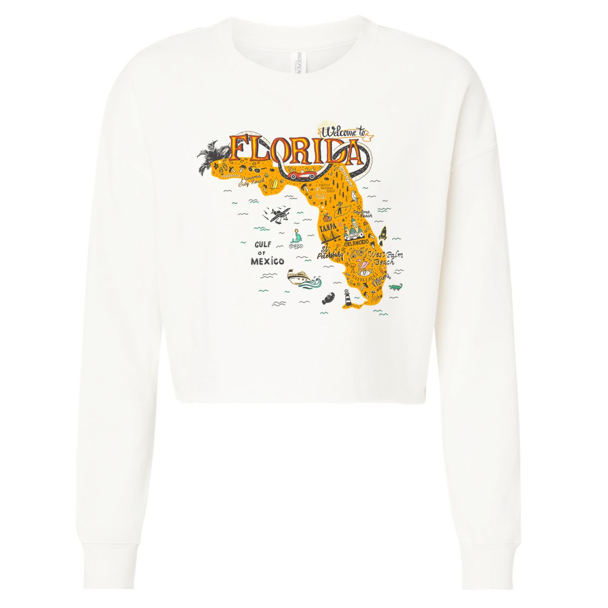 Welcome To Florida Cool Tourist Map Cropped Pullover Crew