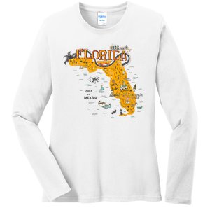 Welcome To Florida Cool Tourist Map Ladies Long Sleeve Shirt