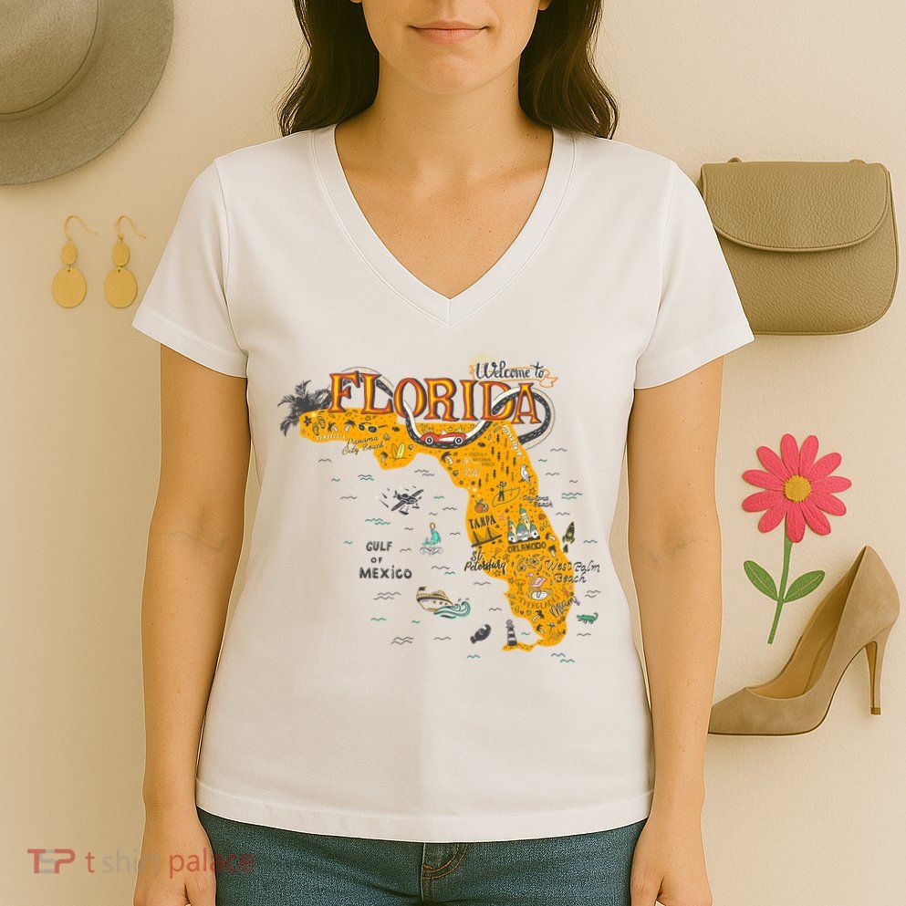 Welcome To Florida Cool Tourist Map Women's V-Neck T-Shirt