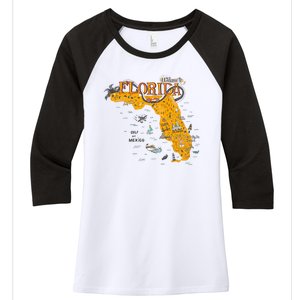 Welcome To Florida Cool Tourist Map Women's Tri-Blend 3/4-Sleeve Raglan Shirt