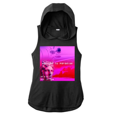 Welcome To Paradise Vaporwave Ladies PosiCharge Tri-Blend Wicking Draft Hoodie Tank