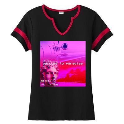 Welcome To Paradise Vaporwave Ladies Halftime Notch Neck Tee