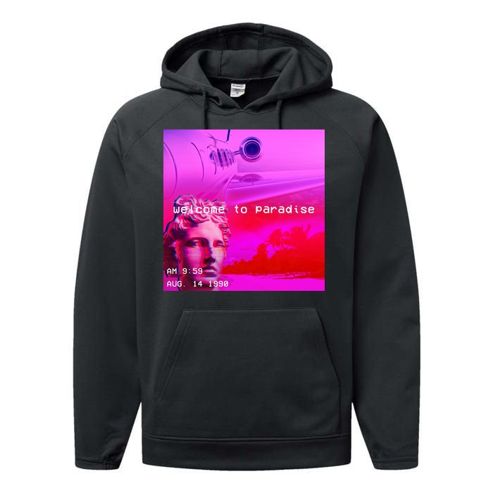 Welcome To Paradise Vaporwave Performance Fleece Hoodie