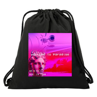 Welcome To Paradise Vaporwave Drawstring Bag