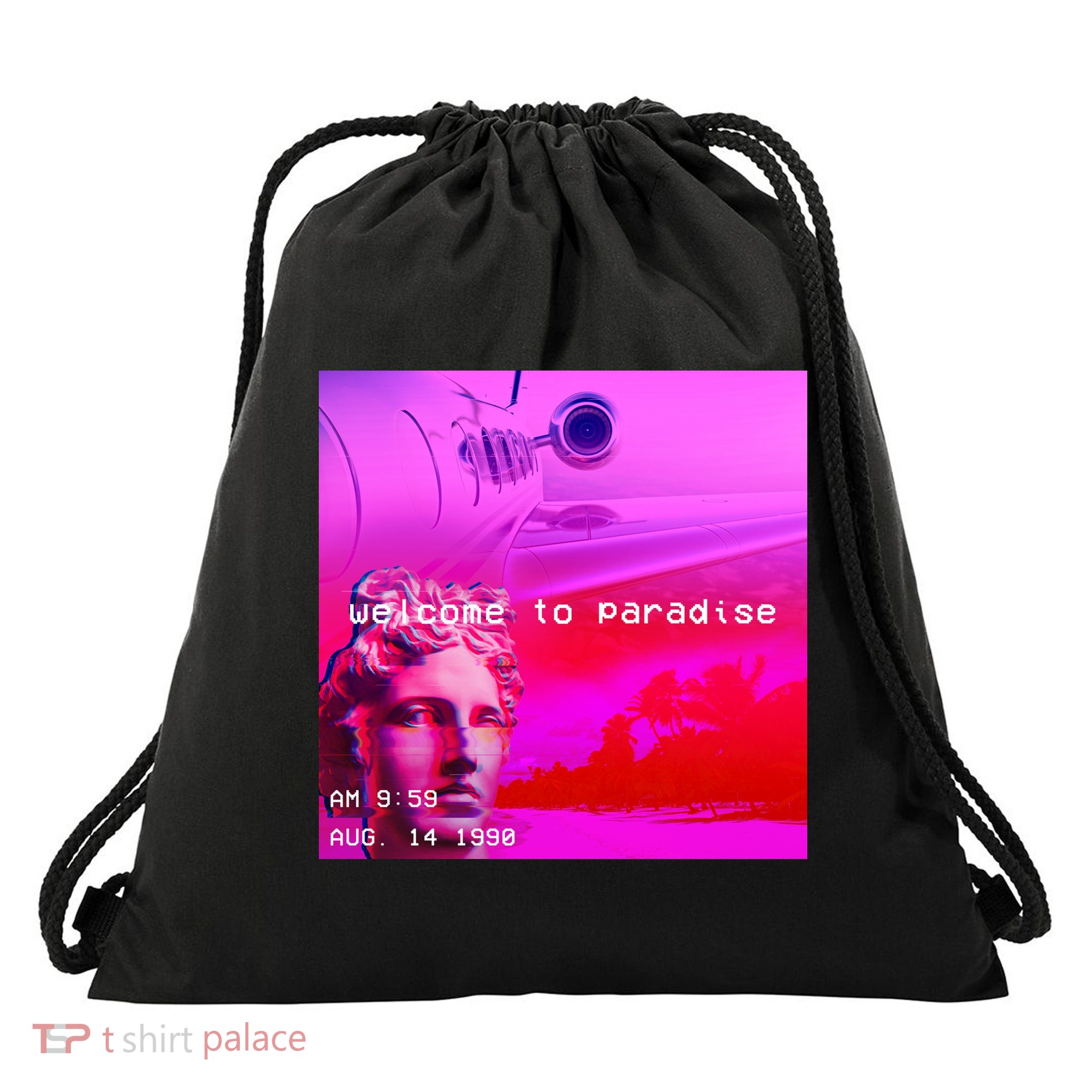 Welcome To Paradise Vaporwave Drawstring Bag