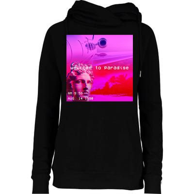 Welcome To Paradise Vaporwave Womens Funnel Neck Pullover Hood