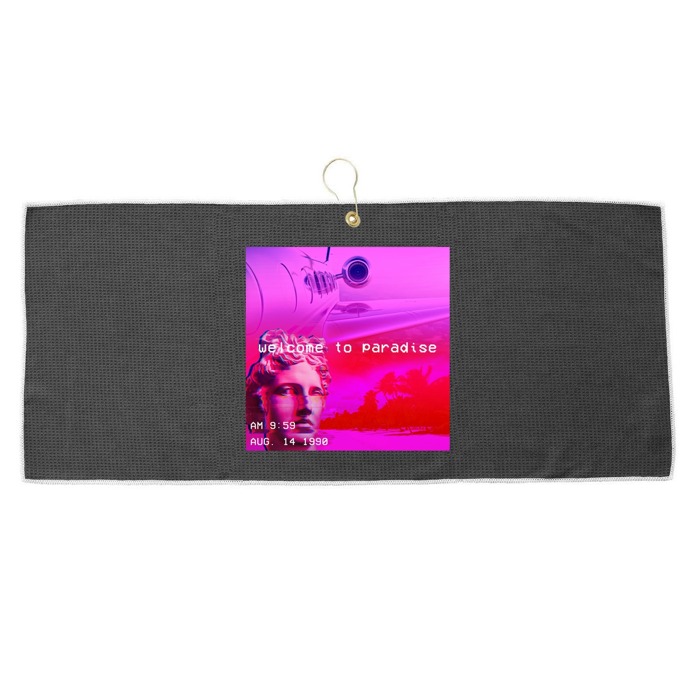 Welcome To Paradise Vaporwave Large Microfiber Waffle Golf Towel