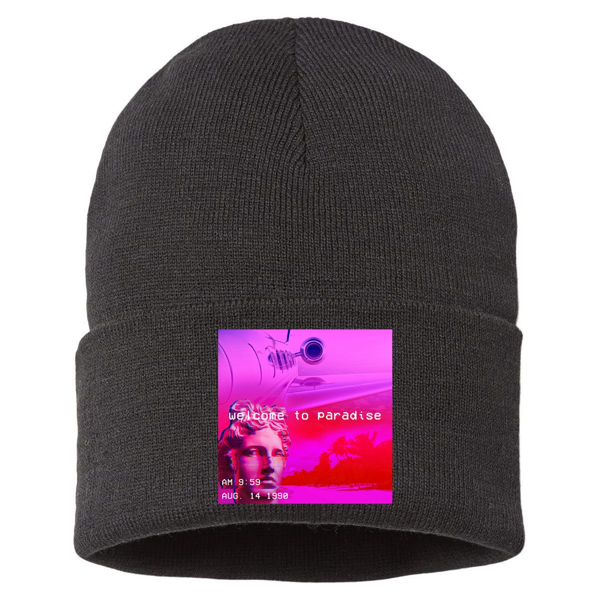 Welcome To Paradise Vaporwave Sustainable Knit Beanie