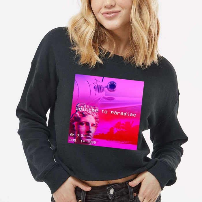 Welcome To Paradise Vaporwave Cropped Pullover Crew