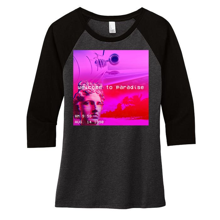 Welcome To Paradise Vaporwave Women's Tri-Blend 3/4-Sleeve Raglan Shirt