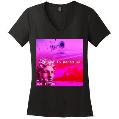 Welcome To Paradise Vaporwave Women's V-Neck T-Shirt