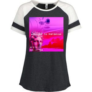 Welcome To Paradise Vaporwave Enza Ladies Jersey Colorblock Tee