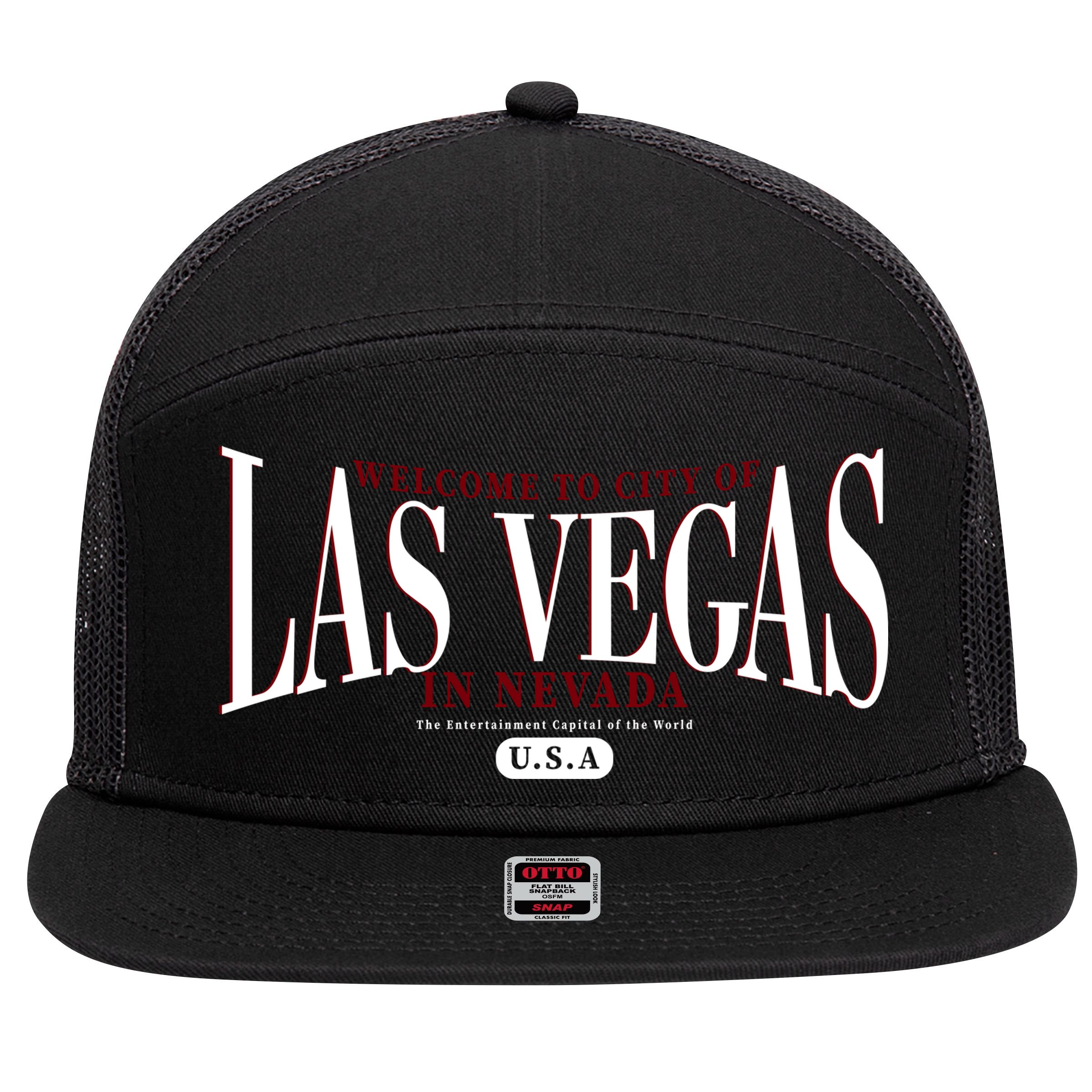 Welcome to the city of Las Vegas in Nevada 7 Panel Mesh Trucker Snapback Hat