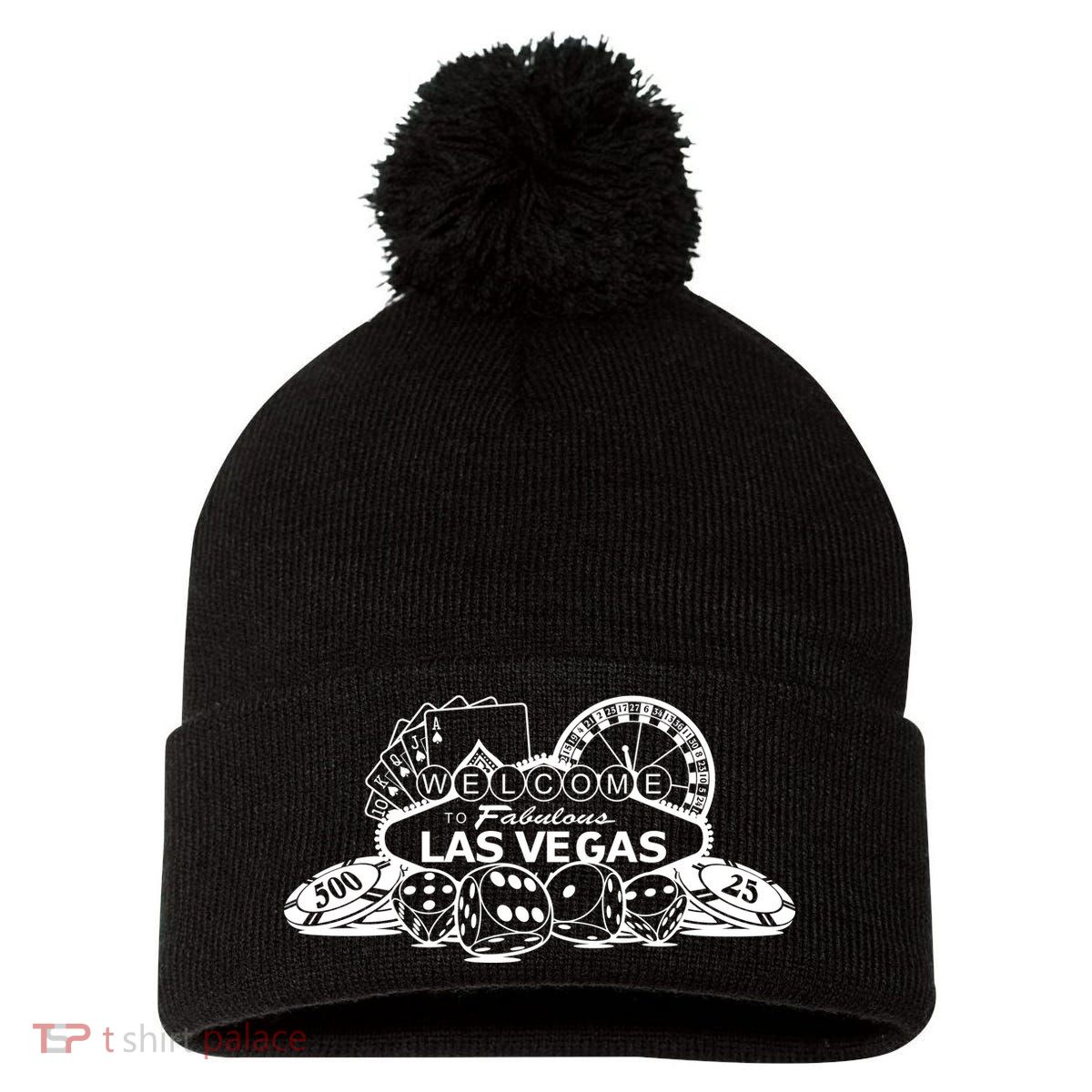 Welcome To The Fabulous Las Vegas Logo Pom Pom 12in Knit Beanie