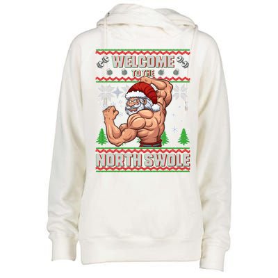 Welcome to the North Swole Santa Ugly Christmas Womens Funnel Neck Pullover Hood