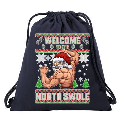 Welcome to the North Swole Santa Ugly Christmas Drawstring Bag