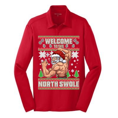 Welcome to the North Swole Santa Ugly Christmas Silk Touch Performance Long Sleeve Polo