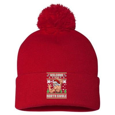 Welcome to the North Swole Santa Ugly Christmas Pom Pom 12in Knit Beanie