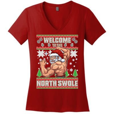 Welcome to the North Swole Santa Ugly Christmas Women's V-Neck T-Shirt