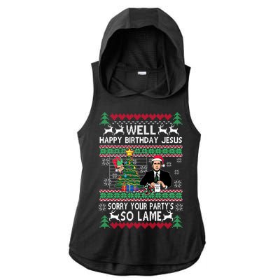 Well Happy Birthday Jesus Funny Quote Office Ugly Christmas Ladies PosiCharge Tri-Blend Wicking Draft Hoodie Tank