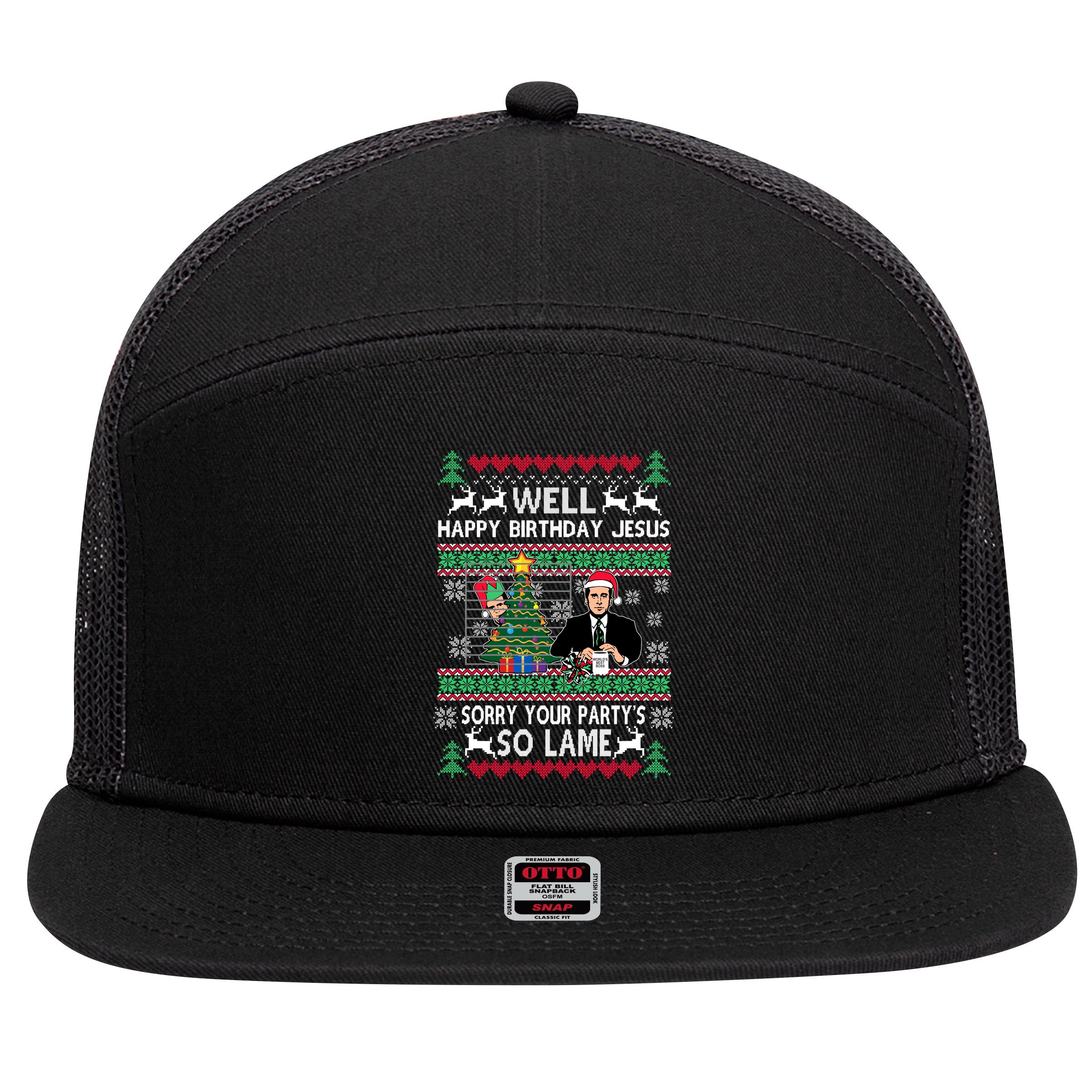 Well Happy Birthday Jesus Funny Quote Office Ugly Christmas 7 Panel Mesh Trucker Snapback Hat