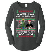 Well Happy Birthday Jesus Funny Quote Office Ugly Christmas Women's Perfect Tri Tunic Long Sleeve Shirt