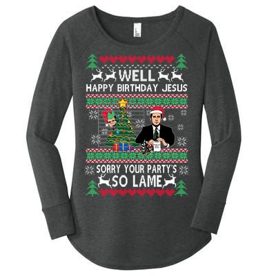 Well Happy Birthday Jesus Funny Quote Office Ugly Christmas Women's Perfect Tri Tunic Long Sleeve Shirt