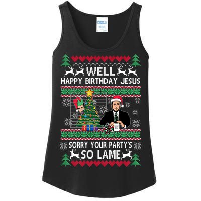 Well Happy Birthday Jesus Funny Quote Office Ugly Christmas Ladies Essential Tank