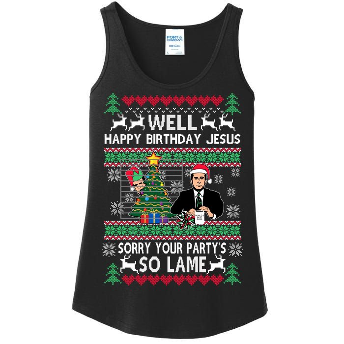 Well Happy Birthday Jesus Funny Quote Office Ugly Christmas Ladies Essential Tank