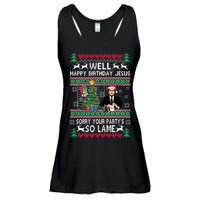 Well Happy Birthday Jesus Funny Quote Office Ugly Christmas Ladies Essential Flowy Tank