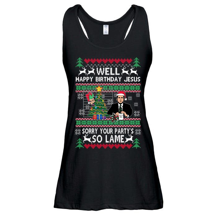 Well Happy Birthday Jesus Funny Quote Office Ugly Christmas Ladies Essential Flowy Tank