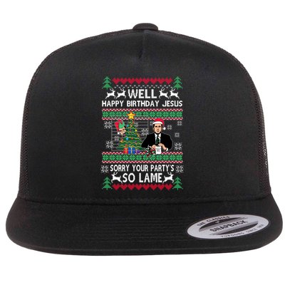 Well Happy Birthday Jesus Funny Quote Office Ugly Christmas Flat Bill Trucker Hat