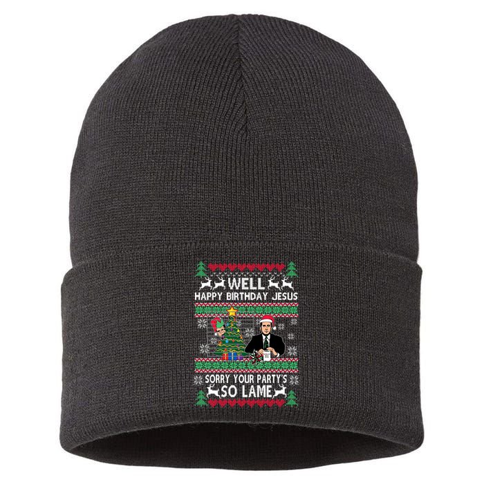 Well Happy Birthday Jesus Funny Quote Office Ugly Christmas Sustainable Knit Beanie