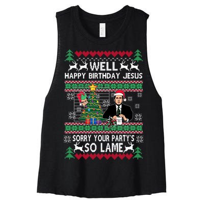 Well Happy Birthday Jesus Funny Quote Office Ugly Christmas Women's Racerback Cropped Tank