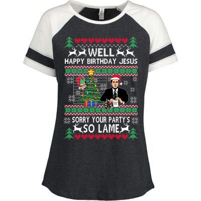 Well Happy Birthday Jesus Funny Quote Office Ugly Christmas Enza Ladies Jersey Colorblock Tee