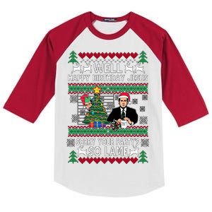 Well Happy Birthday Jesus Funny Quote Office Ugly Christmas Kids Colorblock Raglan Jersey