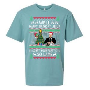 Well Happy Birthday Jesus Funny Quote Office Ugly Christmas Sueded Cloud Jersey T-Shirt