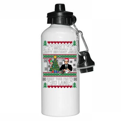 Well Happy Birthday Jesus Funny Quote Office Ugly Christmas Aluminum Water Bottle