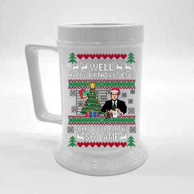 Well Happy Birthday Jesus Funny Quote Office Ugly Christmas Beer Stein