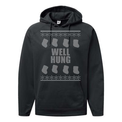 Well Hung Funny Ugly Christmas  Performance Fleece Hoodie