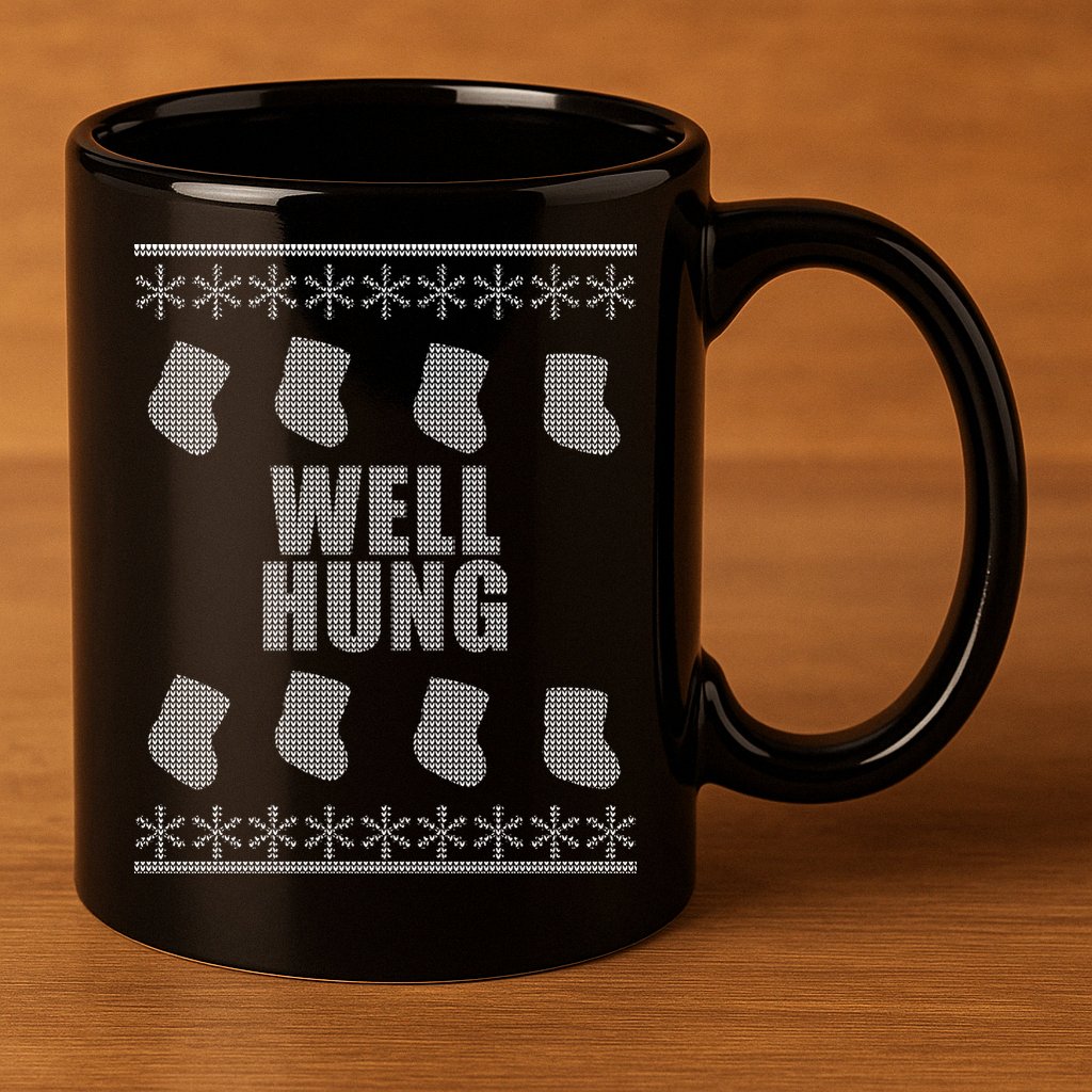 Well Hung Funny Ugly Christmas  11oz C Handle Ceramic Mug