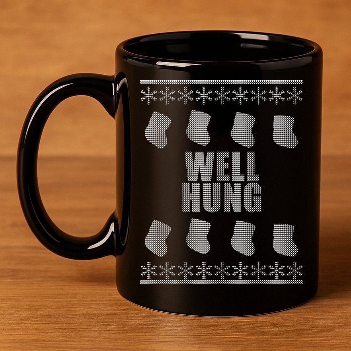 Well Hung Funny Ugly Christmas  11oz C Handle Ceramic Mug